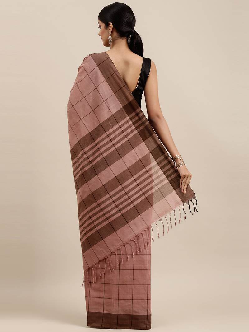 CLASSICATE from the house of The Chennai Silks Brown Pure Cotton Venkatagiri Saree Without Blouse