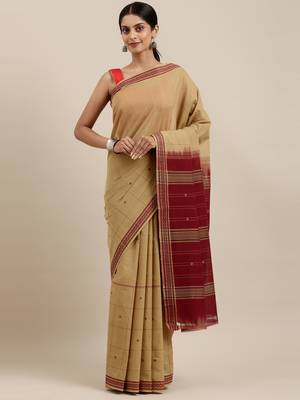 CLASSICATE from the house of The Chennai Silks Olive Pure Cotton Venkatagiri Saree Without Blouse 1