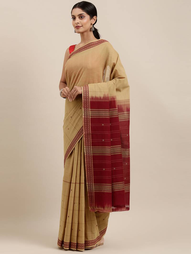 CLASSICATE from the house of The Chennai Silks Olive Pure Cotton Venkatagiri Saree Without Blouse