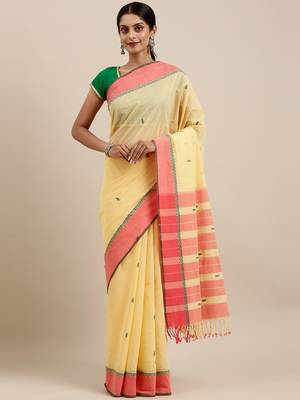 CLASSICATE from the house of The Chennai Silks Yellow Pure Cotton Venkatagiri Saree Without Blouse 1