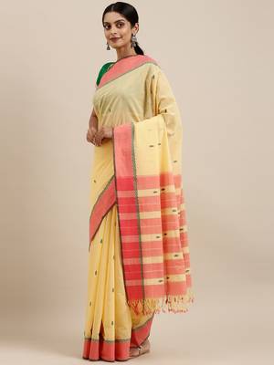 CLASSICATE from the house of The Chennai Silks Yellow Pure Cotton Venkatagiri Saree Without Blouse 2