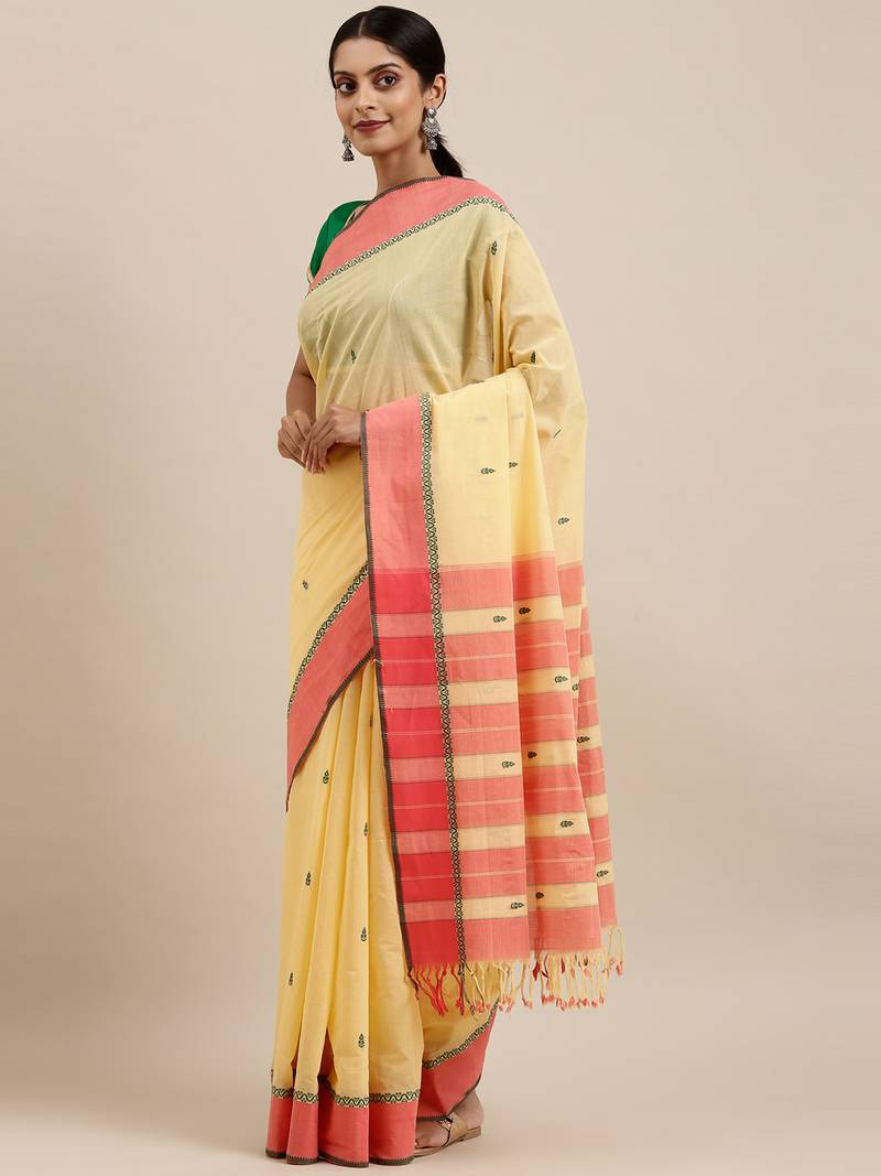 CLASSICATE from the house of The Chennai Silks Yellow Pure Cotton Venkatagiri Saree Without Blouse