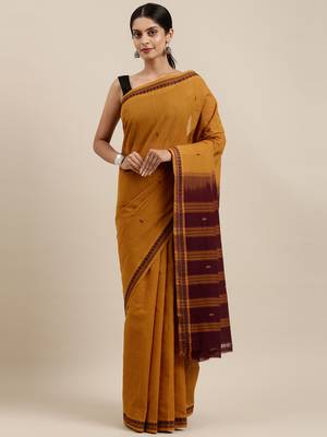 Classicate From The House Of The Chennai Silks Mustard Pure Cotton Venkatagiri Saree Without Blouse 1