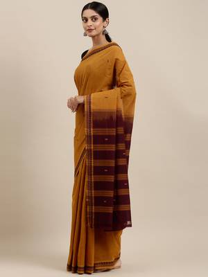 Classicate From The House Of The Chennai Silks Mustard Pure Cotton Venkatagiri Saree Without Blouse 2