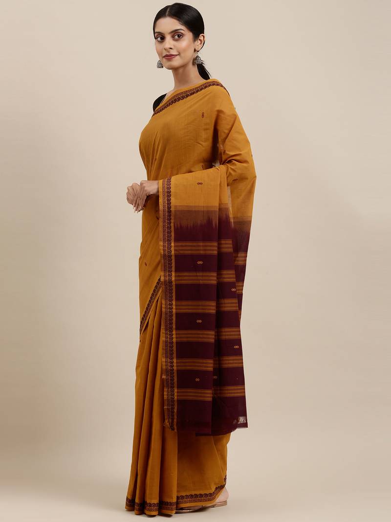 Classicate From The House Of The Chennai Silks Mustard Pure Cotton Venkatagiri Saree Without Blouse