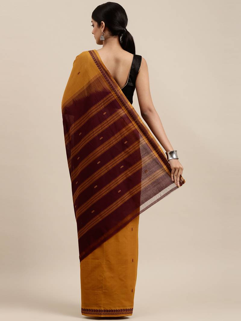 Classicate From The House Of The Chennai Silks Mustard Pure Cotton Venkatagiri Saree Without Blouse