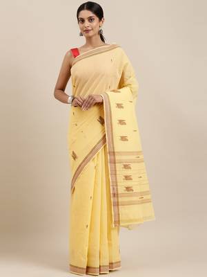 CLASSICATE from the house of The Chennai Silks Yellow Pure Cotton Venkatagiri Saree Without Blouse 1