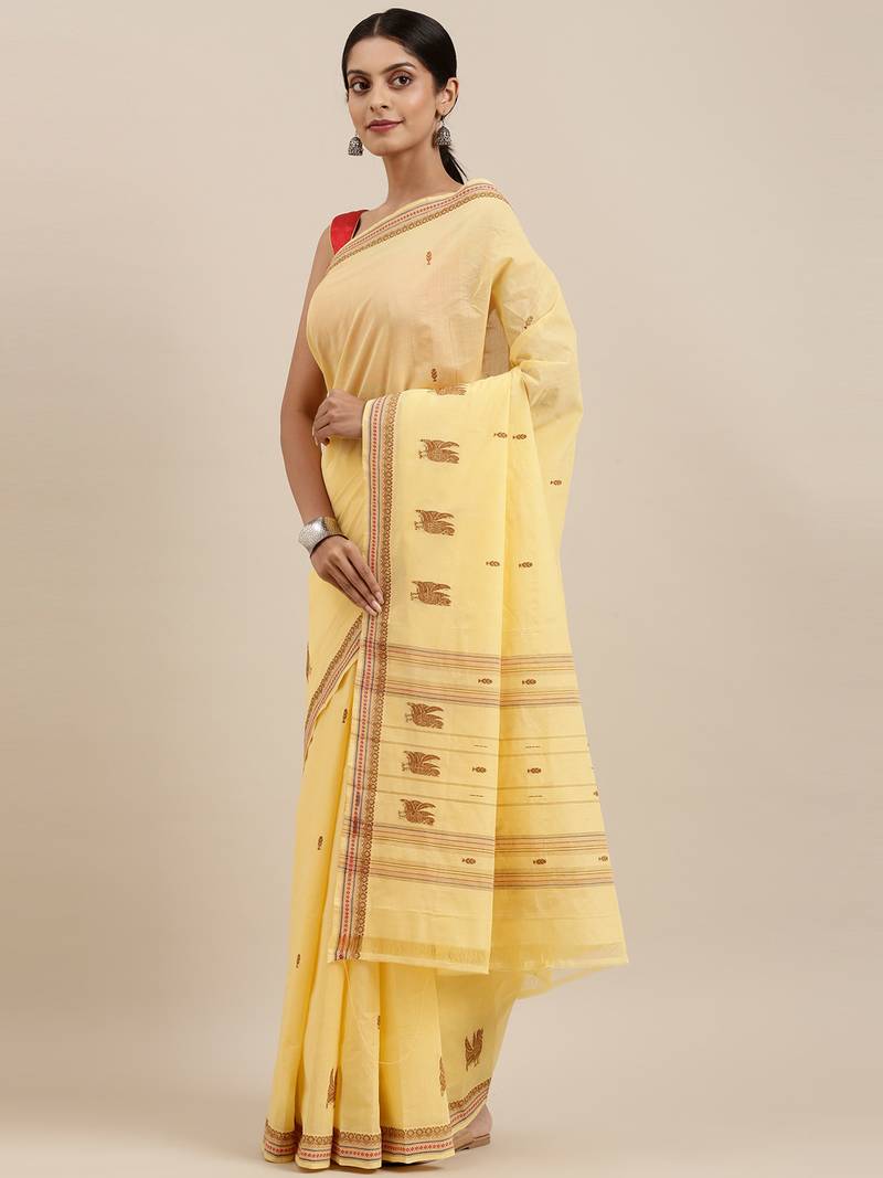 CLASSICATE from the house of The Chennai Silks Yellow Pure Cotton Venkatagiri Saree Without Blouse
