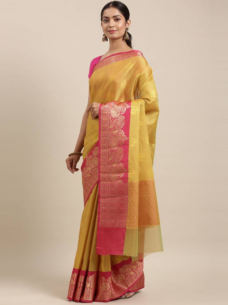 CLASSICATE from the house of The Chennai Silks Yellow Organza Weaving Saree With Running Blouse
