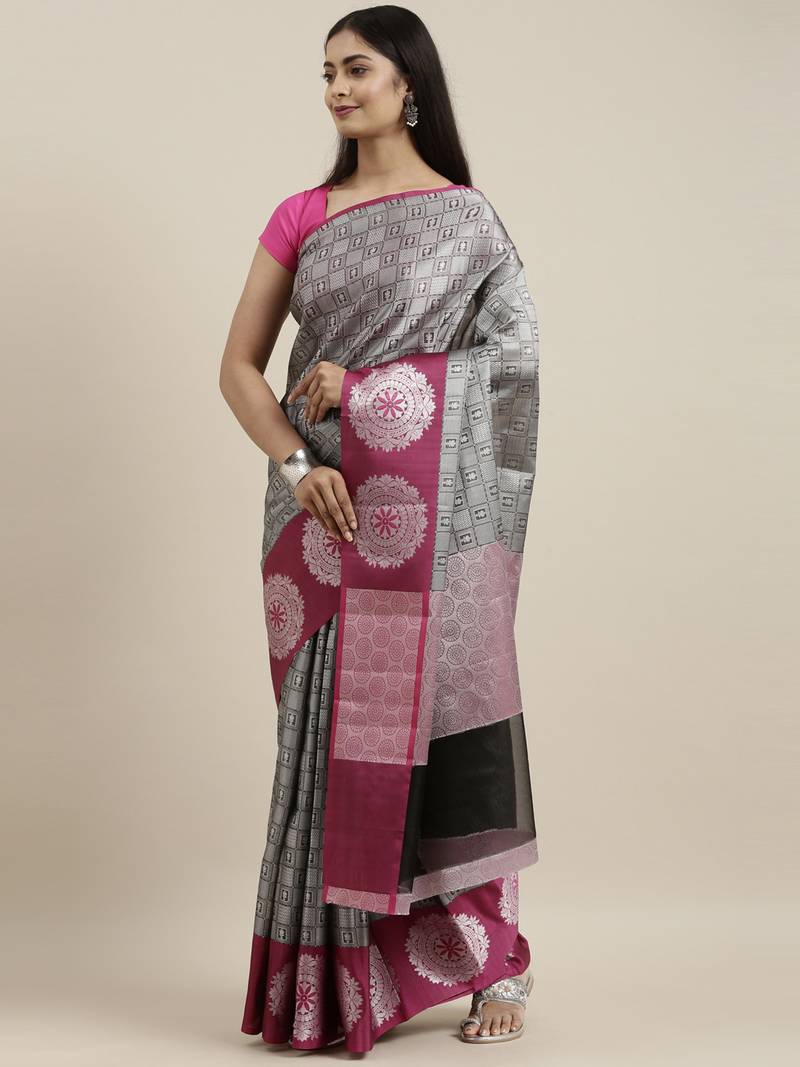 CLASSICATE from the house of The Chennai Silks Grey Organza Weaving Saree With Running Blouse