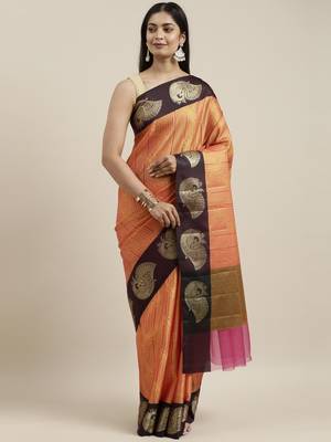 CLASSICATE from the house of The Chennai Silks Orange Organza Weaving Saree With Running Blouse 1