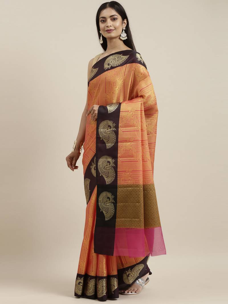CLASSICATE from the house of The Chennai Silks Orange Organza Weaving Saree With Running Blouse