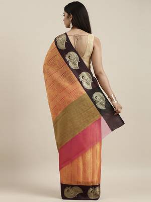 CLASSICATE from the house of The Chennai Silks Orange Organza Weaving Saree With Running Blouse 3