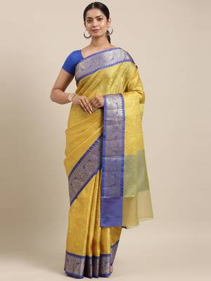 CLASSICATE from the house of The Chennai Silks Mustard Organza Weaving Saree With Running Blouse 1