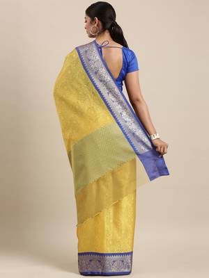 CLASSICATE from the house of The Chennai Silks Mustard Organza Weaving Saree With Running Blouse 3