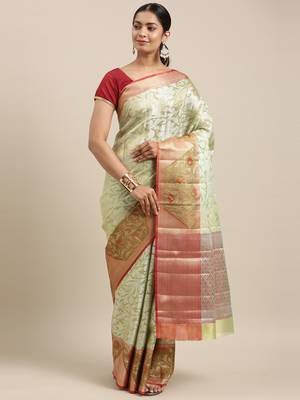 CLASSICATE from the house of The Chennai Silks Green Organza Weaving Saree With Running Blouse 1