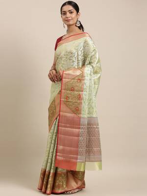 CLASSICATE from the house of The Chennai Silks Green Organza Weaving Saree With Running Blouse 2