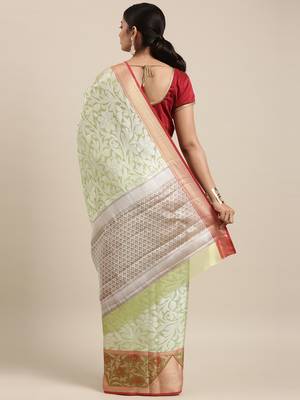 CLASSICATE from the house of The Chennai Silks Green Organza Weaving Saree With Running Blouse 3