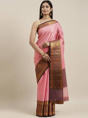 CLASSICATE from the house of The Chennai Silks Pink Organza Weaving Saree With Running Blouse 1