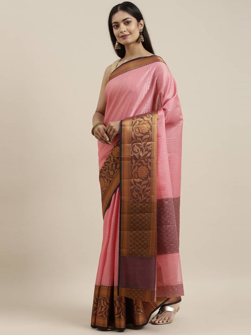 CLASSICATE from the house of The Chennai Silks Pink Organza Weaving Saree With Running Blouse