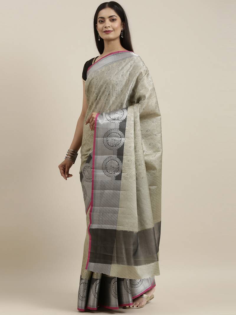 CLASSICATE from the house of The Chennai Silks Grey Organza Weaving Saree With Running Blouse