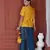 YELLOW PRINTED PEPLUM TOP WITH SKIRT AND POTLI