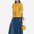 YELLOW PRINTED PEPLUM TOP WITH SKIRT AND POTLI