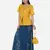 YELLOW PRINTED PEPLUM TOP WITH SKIRT AND POTLI