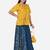 Yellow Printed Peplum Top With Skirt And Potli