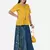 YELLOW PRINTED PEPLUM TOP WITH SKIRT AND POTLI