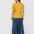 YELLOW PRINTED PEPLUM TOP WITH SKIRT AND POTLI