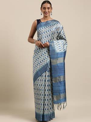 CLASSICATE from the house of The Chennai Silks Blue Printed Jute Cotton Saree With Running Blouse 1