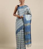 CLASSICATE from the house of The Chennai Silks Blue Printed Jute Cotton Saree With Running Blouse