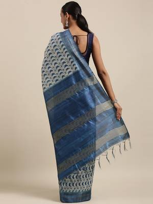CLASSICATE from the house of The Chennai Silks Blue Printed Jute Cotton Saree With Running Blouse 3