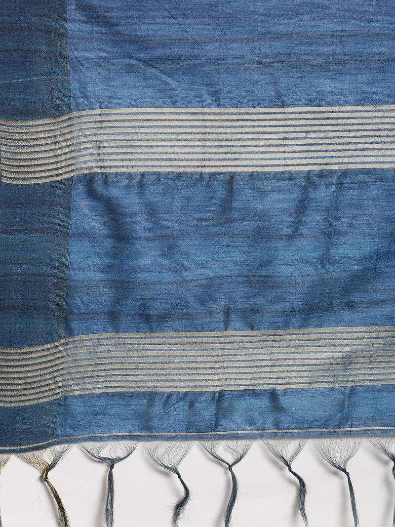 CLASSICATE from the house of The Chennai Silks Blue Printed Jute Cotton Saree With Running Blouse