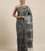 CLASSICATE from the house of The Chennai Silks Grey Printed Jute Cotton Saree With Running Blouse