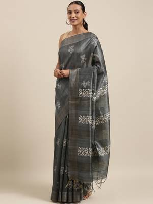 CLASSICATE from the house of The Chennai Silks Grey Printed Jute Cotton Saree With Running Blouse 2