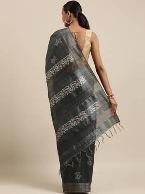 CLASSICATE from the house of The Chennai Silks Grey Printed Jute Cotton Saree With Running Blouse 3