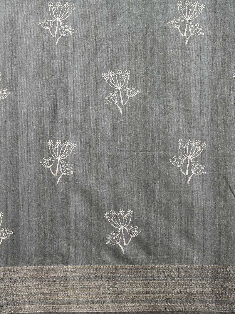 CLASSICATE from the house of The Chennai Silks Grey Printed Jute Cotton Saree With Running Blouse