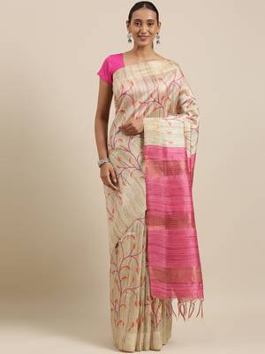 CLASSICATE from the house of The Chennai Silks Beige Printed Jute Cotton Saree With Running Blouse 1