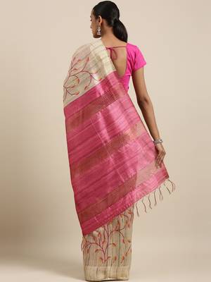 CLASSICATE from the house of The Chennai Silks Beige Printed Jute Cotton Saree With Running Blouse 3