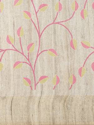 CLASSICATE from the house of The Chennai Silks Beige Printed Jute Cotton Saree With Running Blouse 4