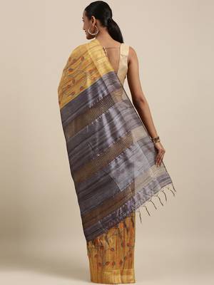 CLASSICATE from the house of The Chennai Silks Yellow Printed Jute Cotton Saree With Running Blouse 3