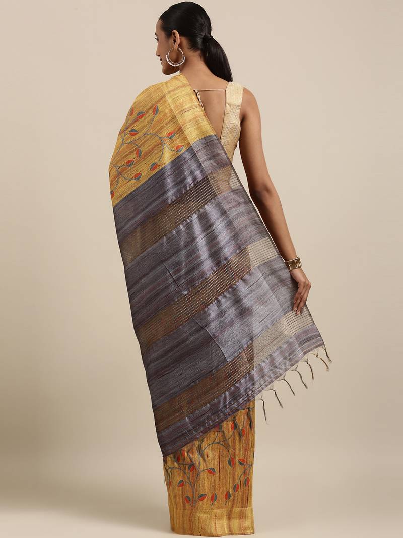 CLASSICATE from the house of The Chennai Silks Yellow Printed Jute Cotton Saree With Running Blouse