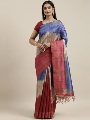 CLASSICATE from the house of The Chennai Silks Maroon Printed Jute Cotton Saree With Running Blouse 1