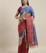 CLASSICATE from the house of The Chennai Silks Maroon Printed Jute Cotton Saree With Running Blouse