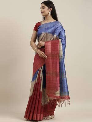 CLASSICATE from the house of The Chennai Silks Maroon Printed Jute Cotton Saree With Running Blouse 2