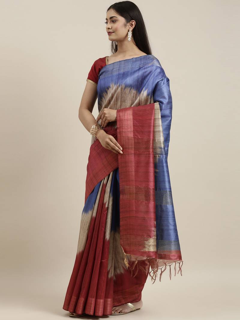 CLASSICATE from the house of The Chennai Silks Maroon Printed Jute Cotton Saree With Running Blouse