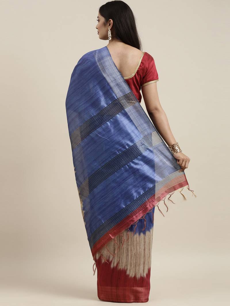 CLASSICATE from the house of The Chennai Silks Maroon Printed Jute Cotton Saree With Running Blouse