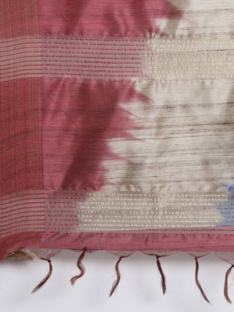 CLASSICATE from the house of The Chennai Silks Maroon Printed Jute Cotton Saree With Running Blouse